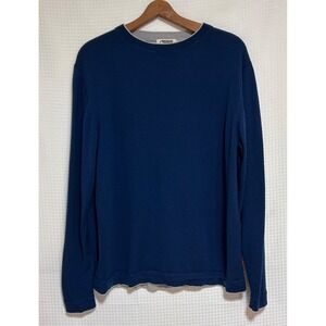 Mountain Khakis Sweater Mens size L Crew Neck Merino Wool Pullover Blue Repair g